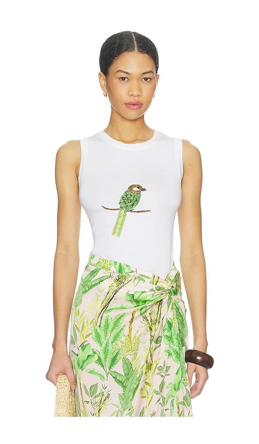 verandah hand beaded parrot tank in white.