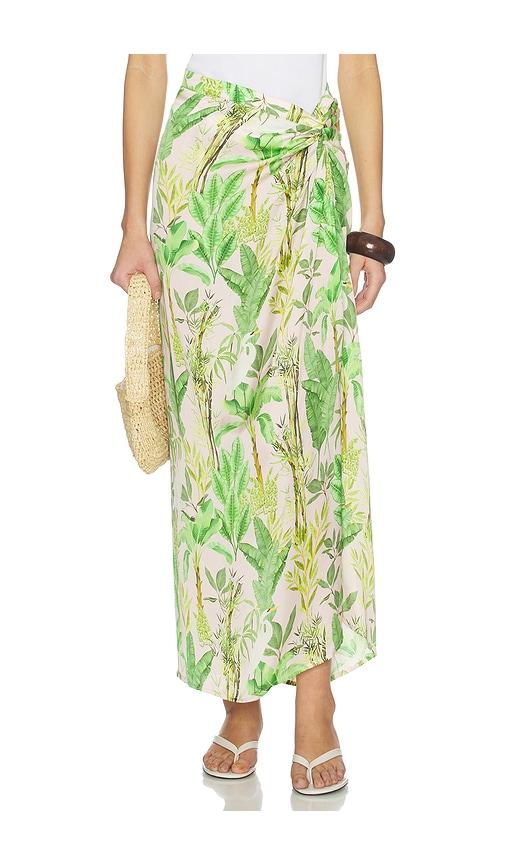 verandah hand draped tropical maxi skirt in green.