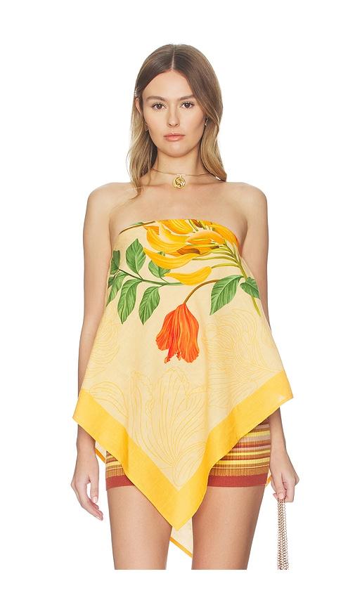 verandah high-low linen scarf blouse in mustard,orange.