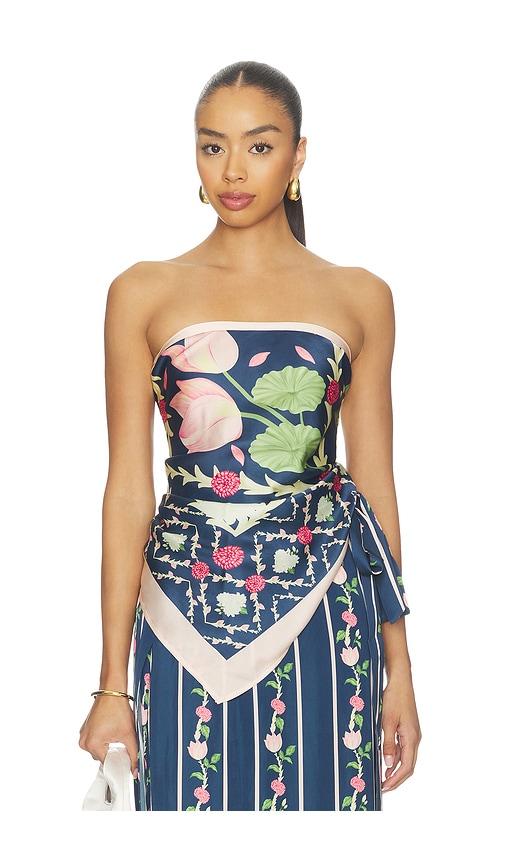verandah lotus and mallipoo scarf blouse in navy.