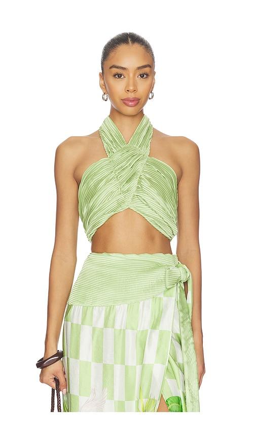 verandah plisse halter blouse in sage.