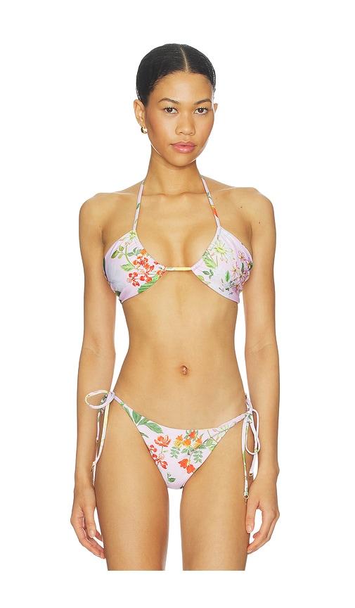 verandah plunge tie-back bikini top in multi.