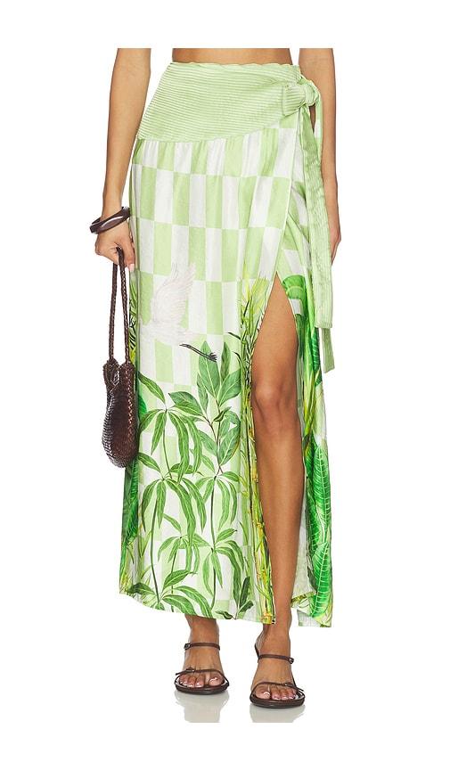 verandah pushpanjali wrap maxi skirt in green.