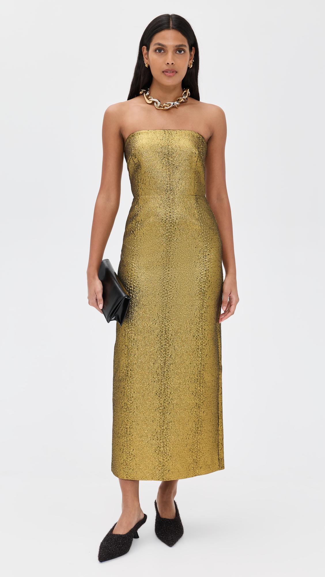 verdelle metallic midi dress