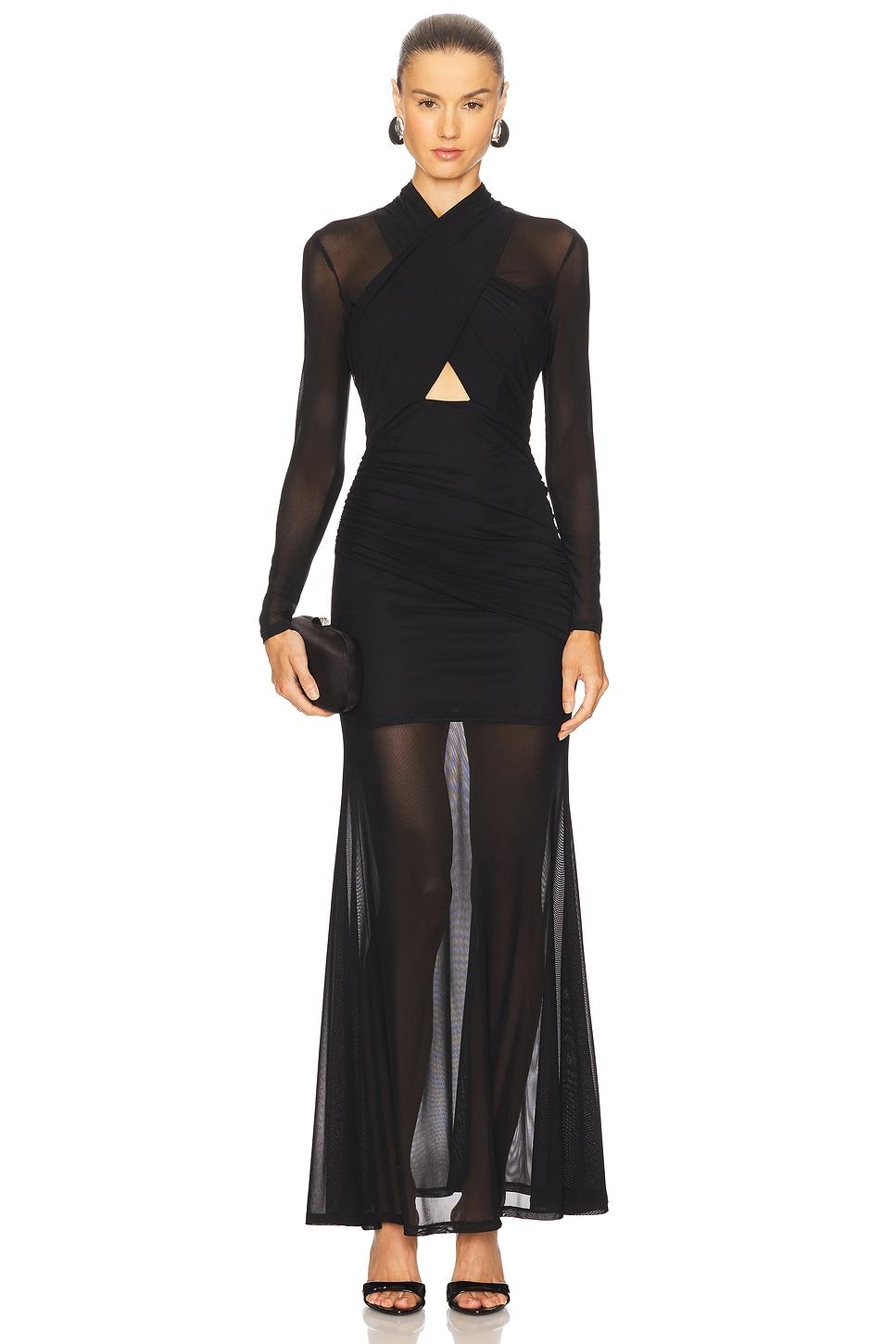 veria wrap mesh maxi dress