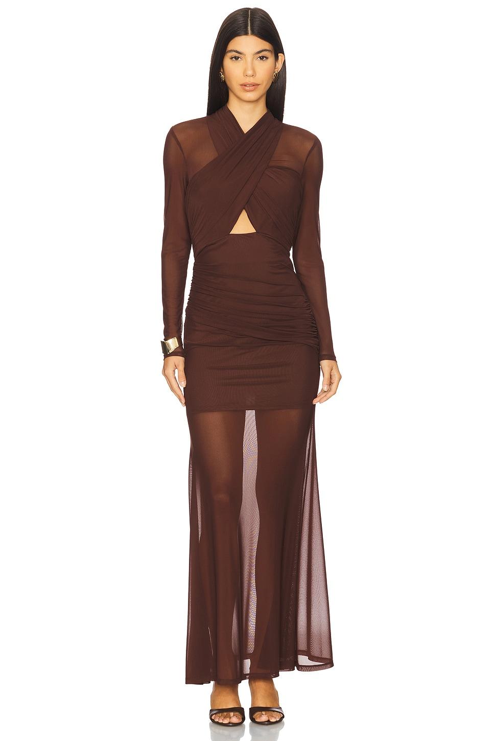 veria wrap mesh maxi dress