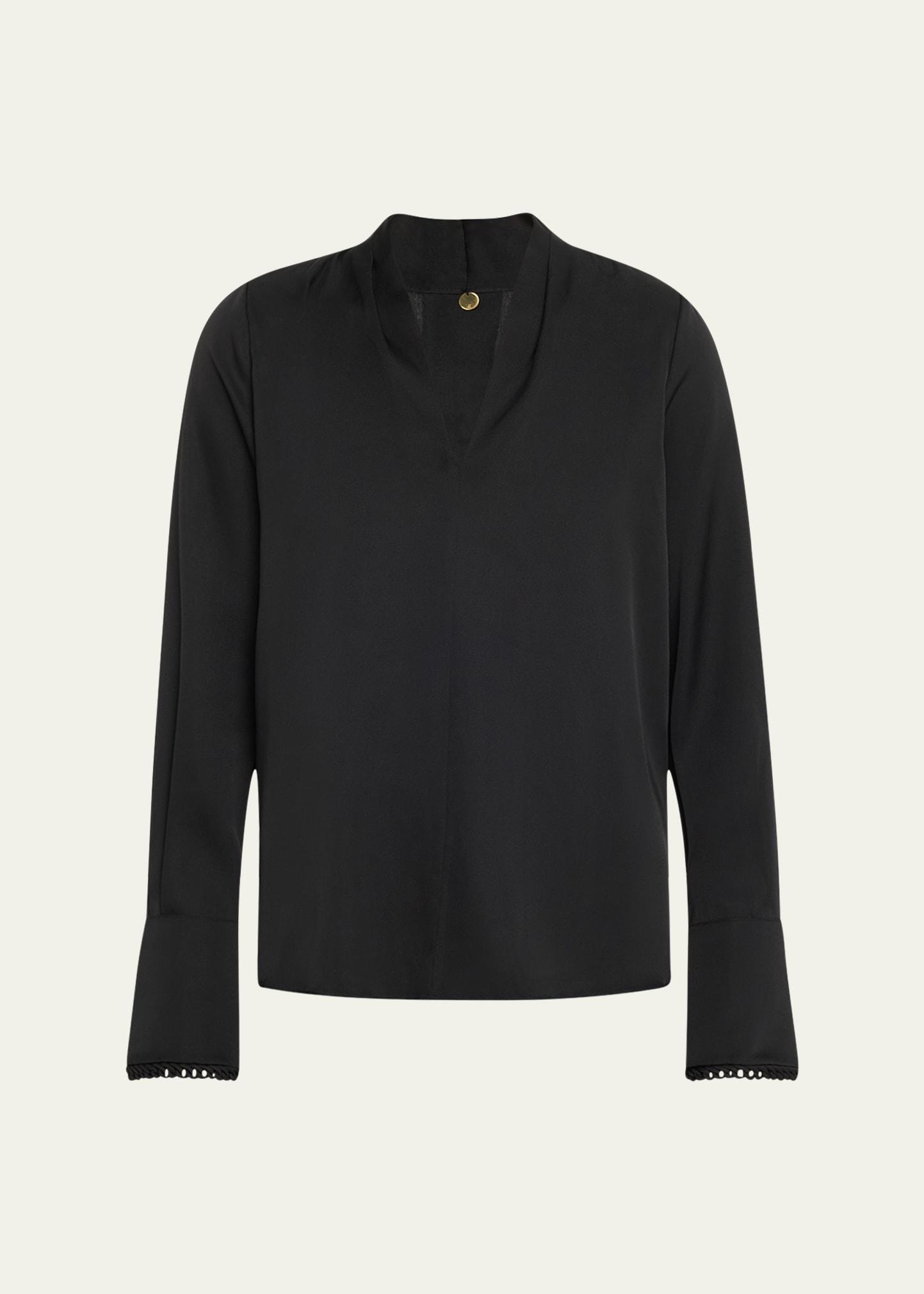 verily braided-trim silk blouse