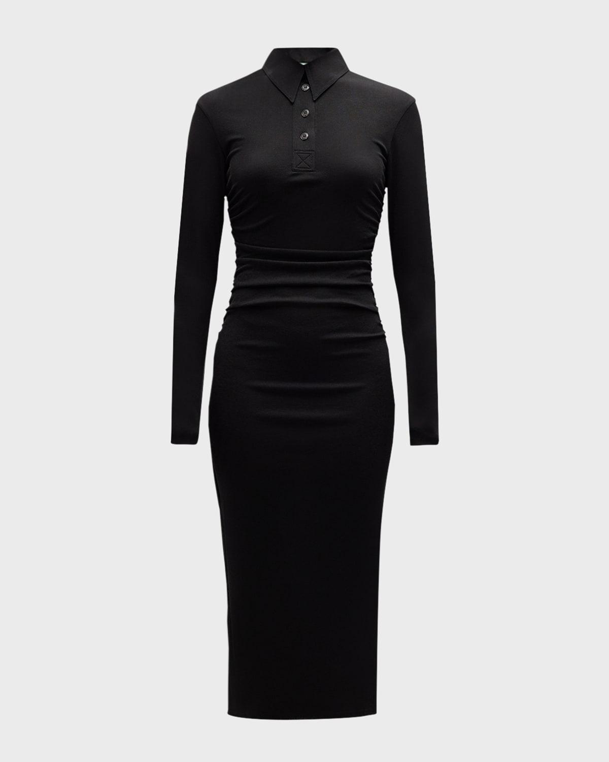 verity long-sleeve knit polo midi dress