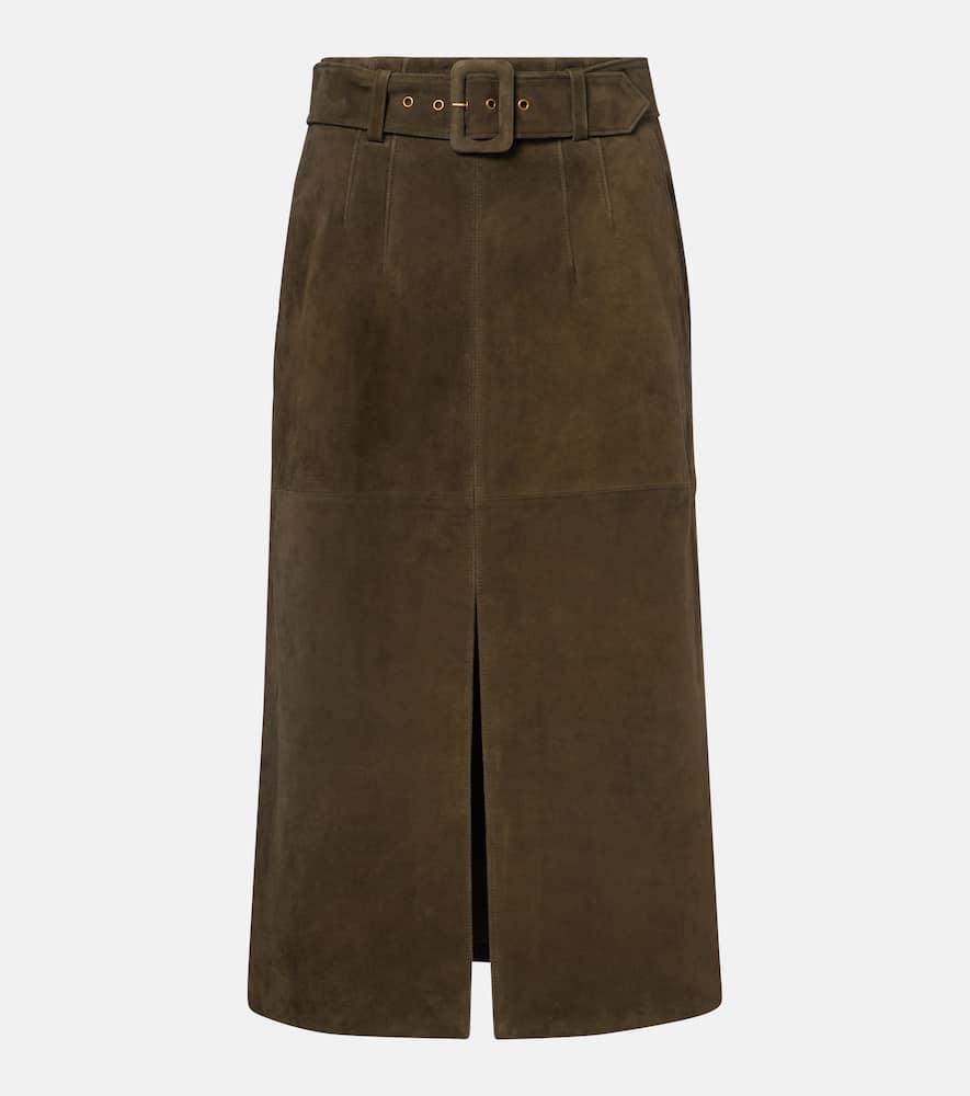 veronica beard alexie belted suede midi skirt