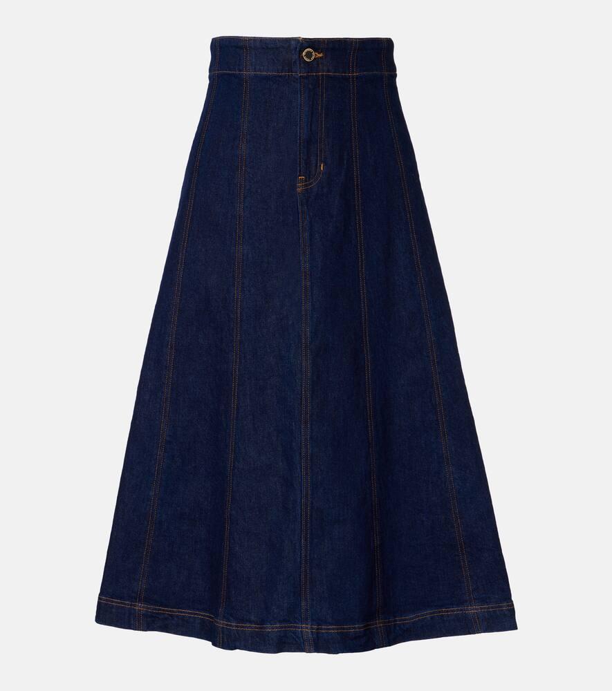 veronica beard alix denim midi skirt