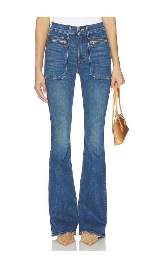 veronica beard beverly skinny flare jeans in blue.