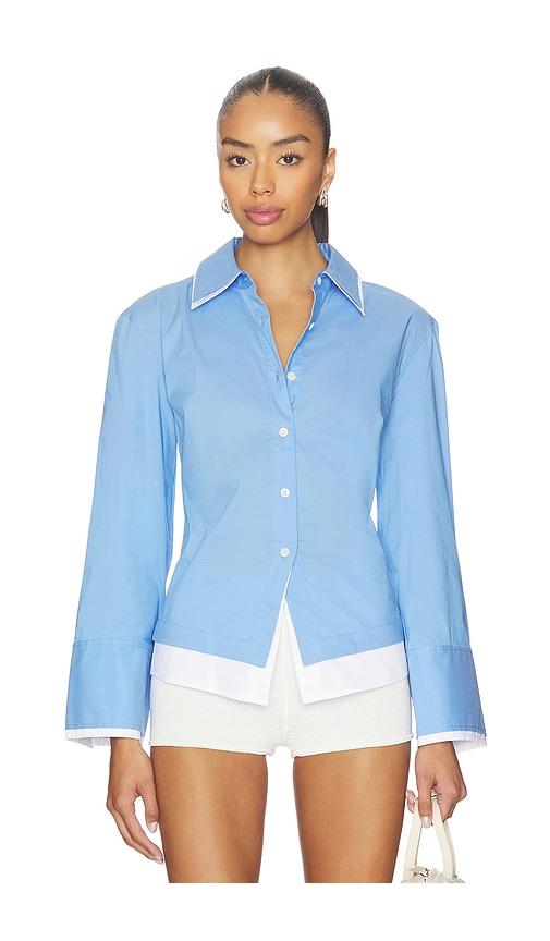 veronica beard bonnie shirt in blue.