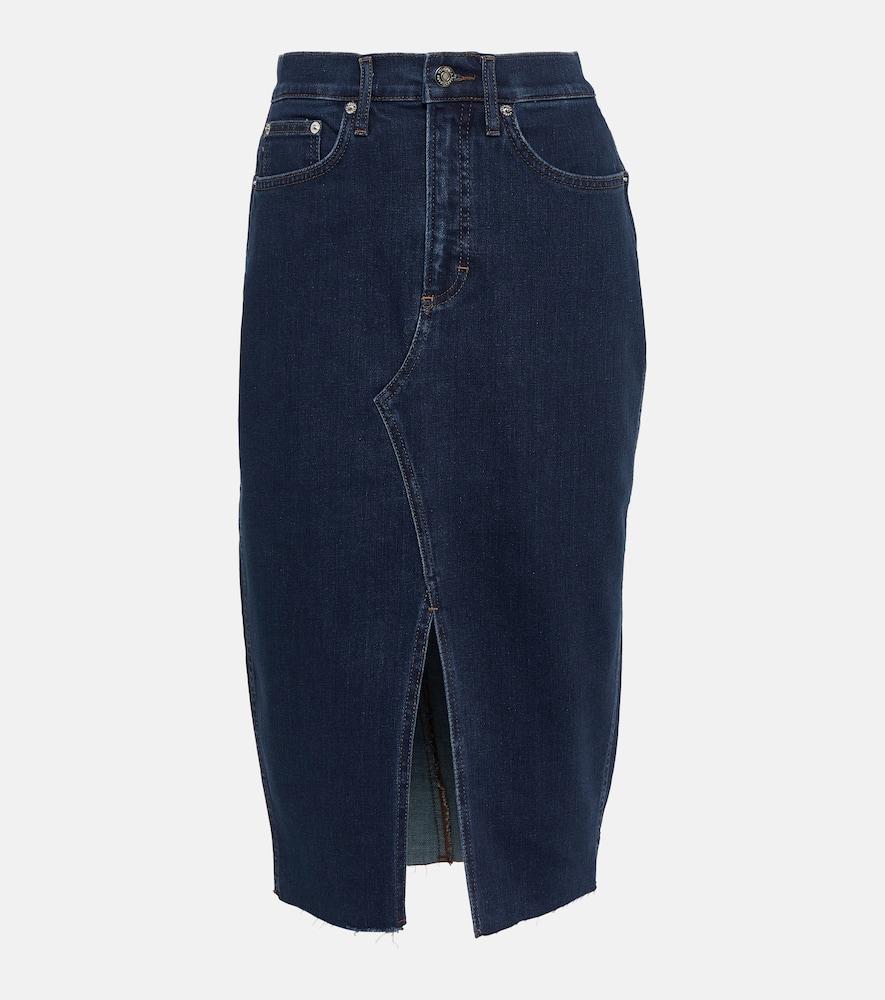 veronica beard breves denim midi skirt