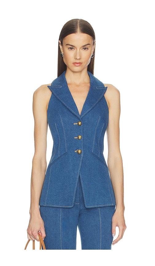 veronica beard costa vest in blue.