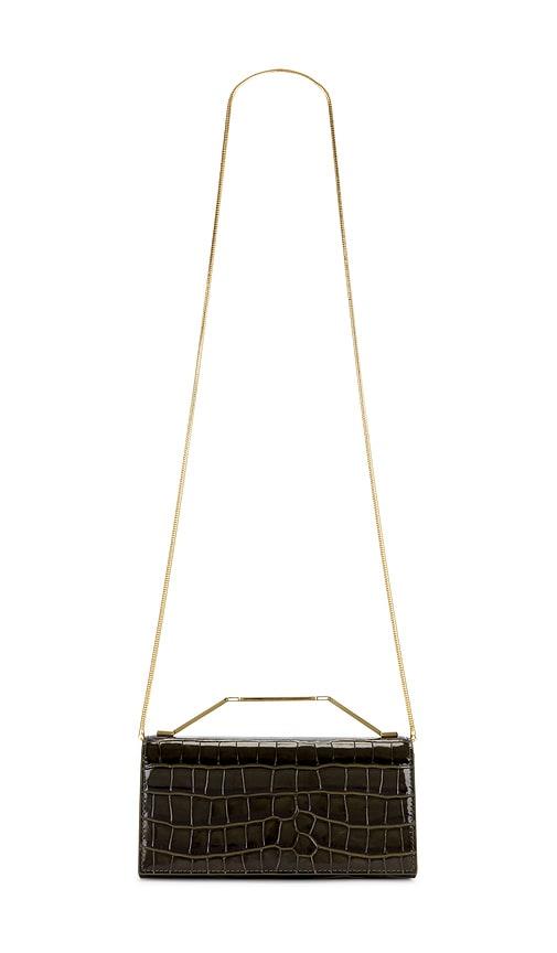 veronica beard croc embossed barre clutch in dark green.