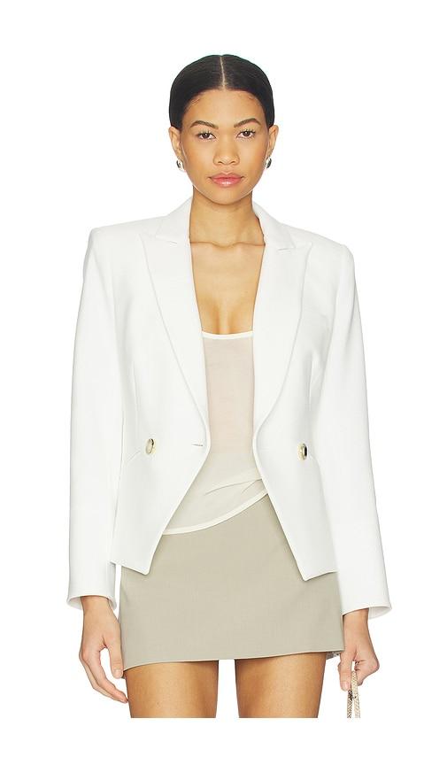 veronica beard cropped rickie dickey jacket in white.