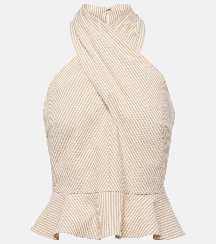 veronica beard drey halterneck cotton seersucker top