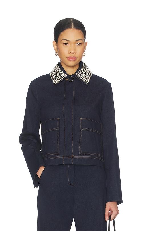 veronica beard embellished barrington jacket in blue.