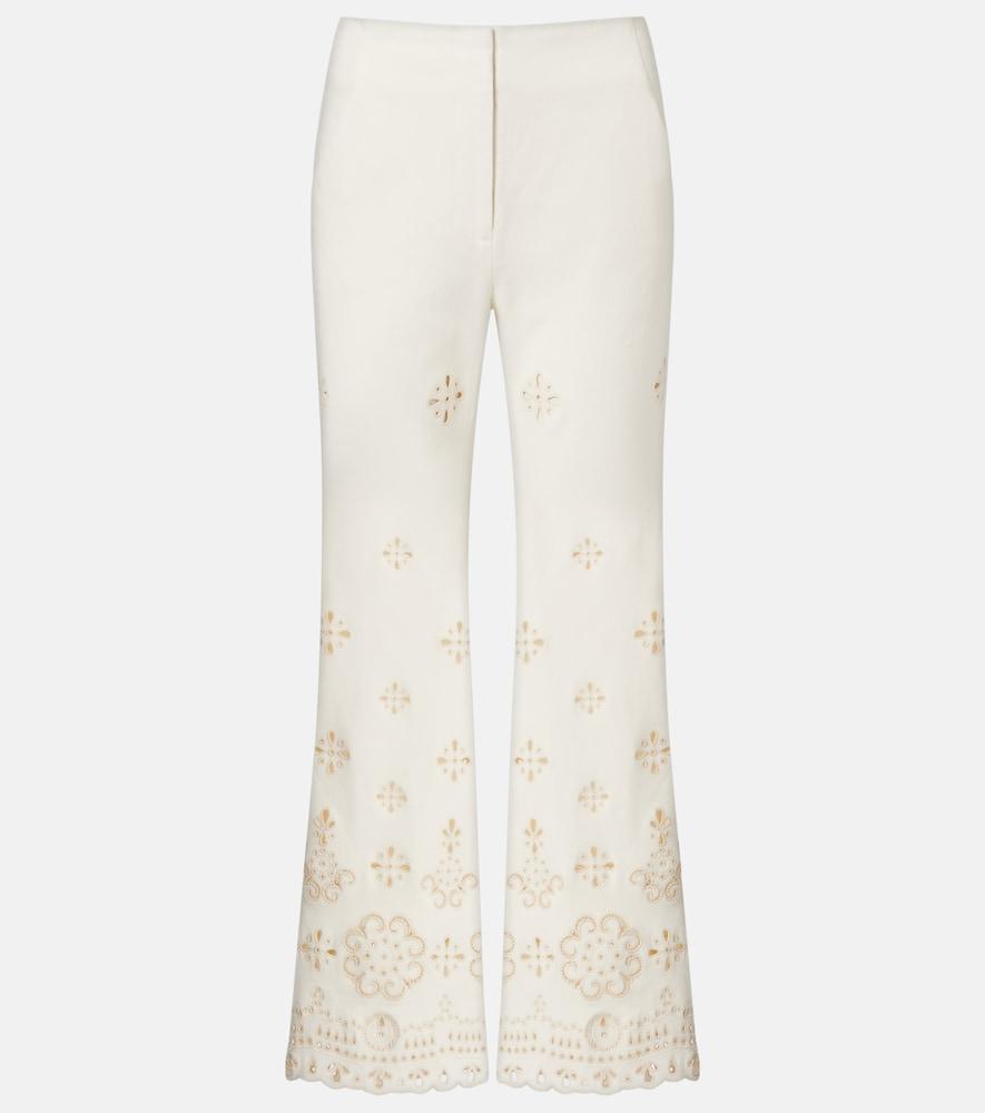 veronica beard komi eyelet cotton twill flared pants