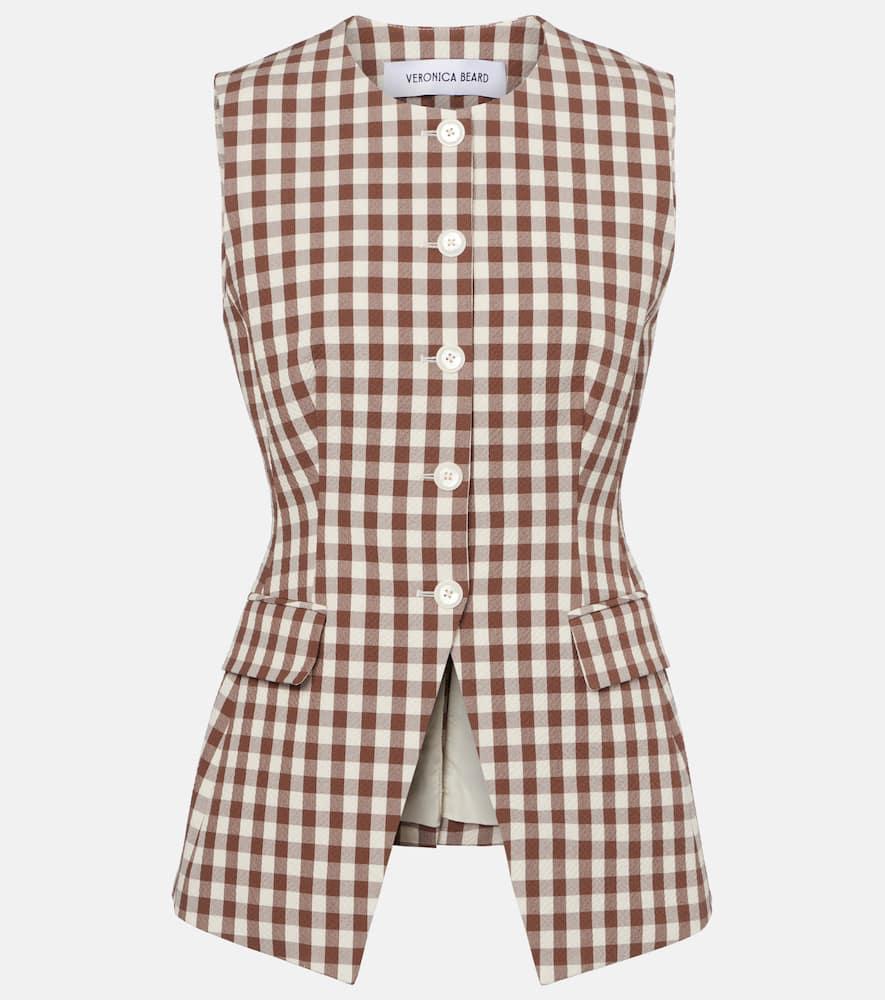veronica beard lois gingham seersucker top