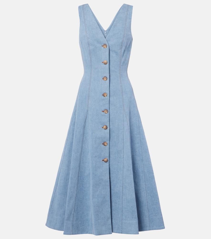 veronica beard lou pleated denim midi dress