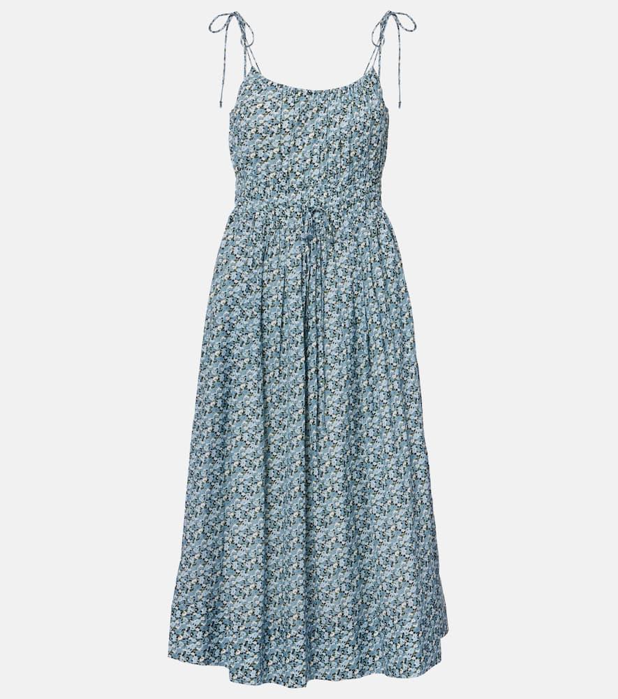 veronica beard millie floral shirred midi dress