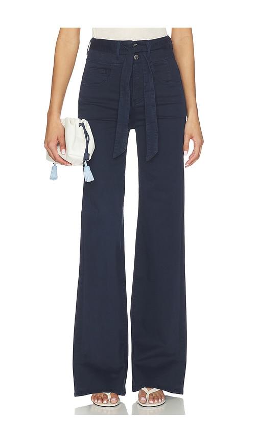 veronica beard rosanna corset wide leg jeans in navy.