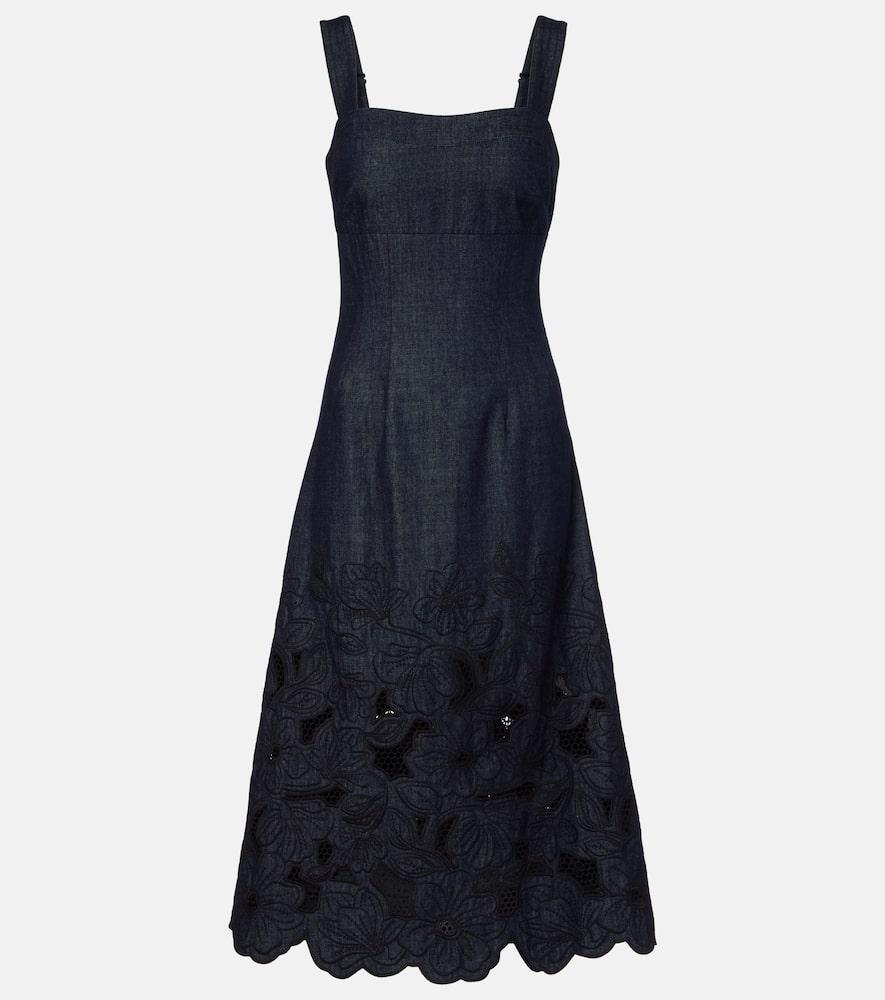 veronica beard rosaura floral denim midi dress