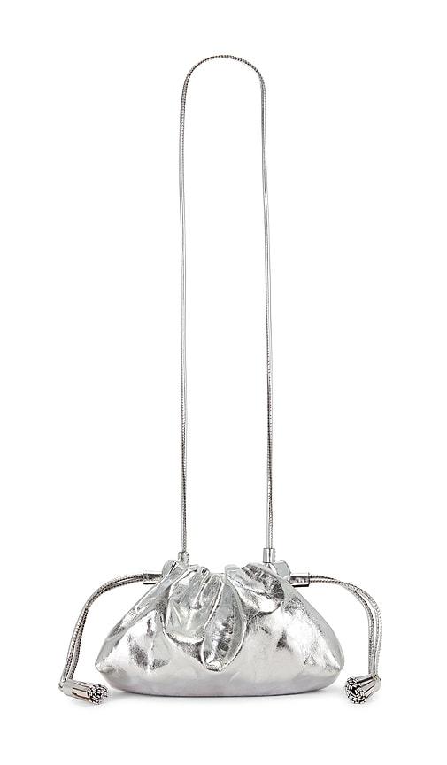 veronica beard small metallic bag in metallic silver.
