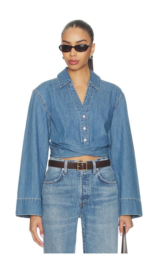 veronica beard timothy shirt in blue.