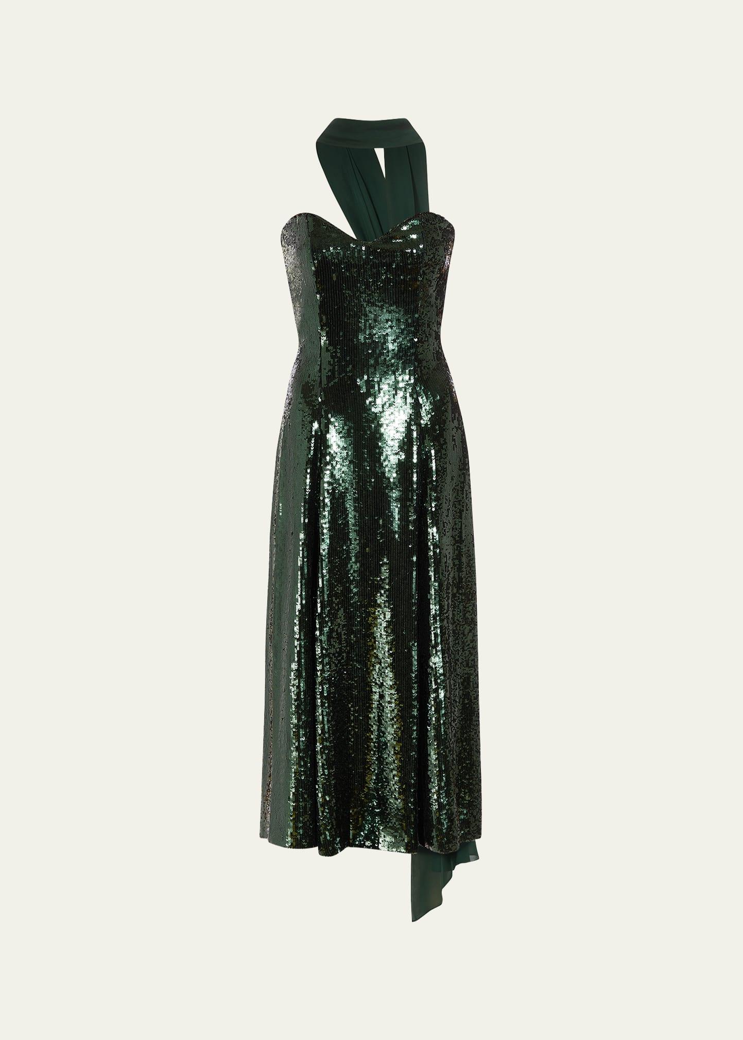 veronica sequined strapless dress with neck scarf