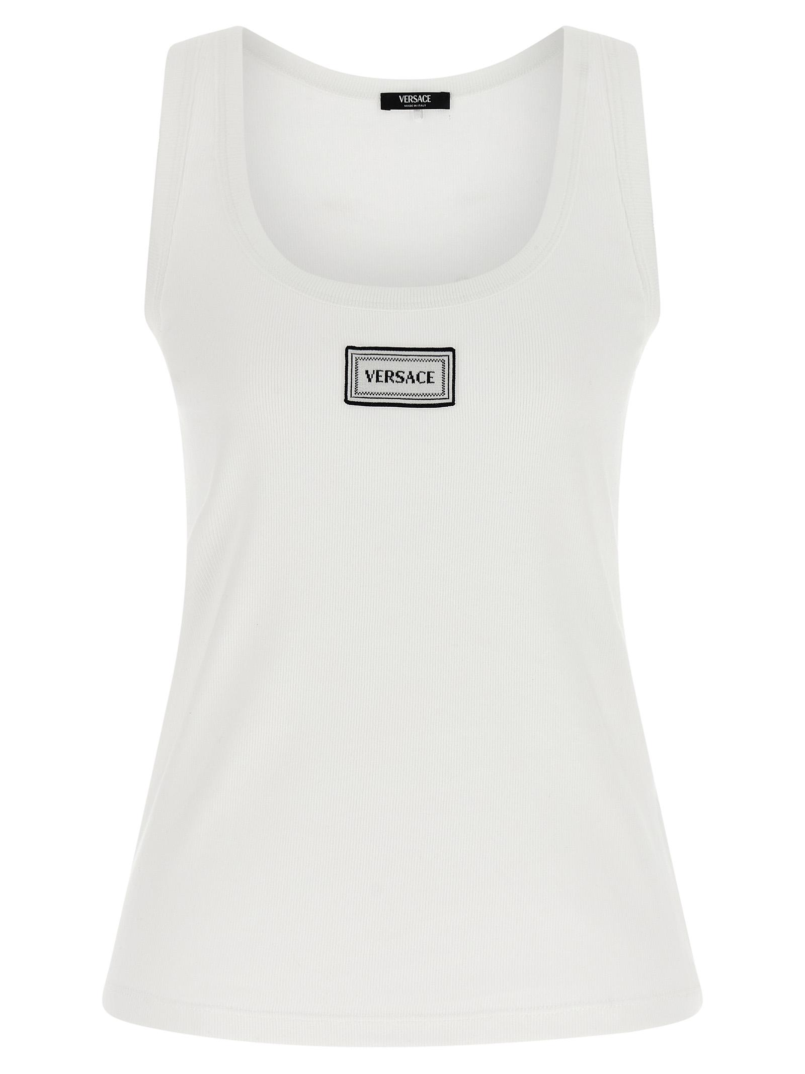 versace 90s vintage logo top white cotton tops - women