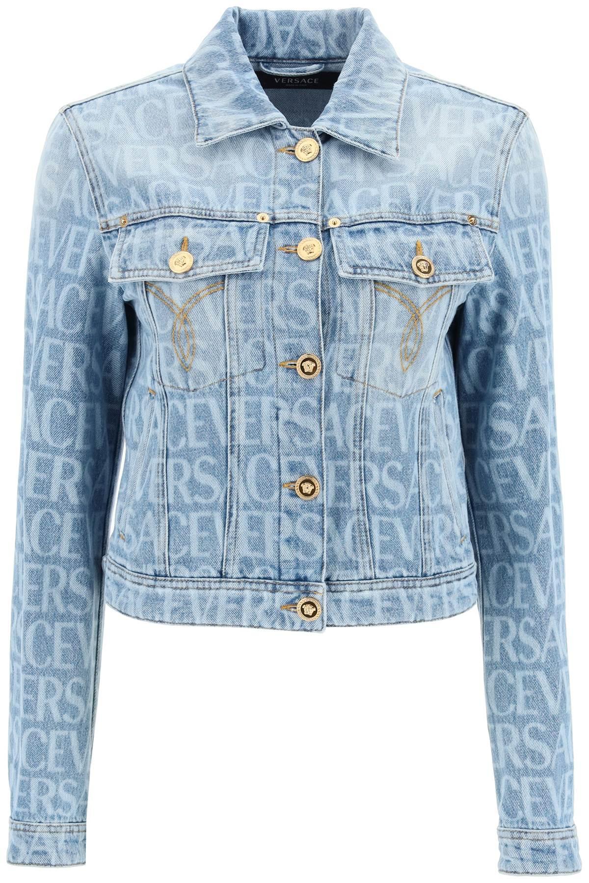 versace allover logo printed denim jacket