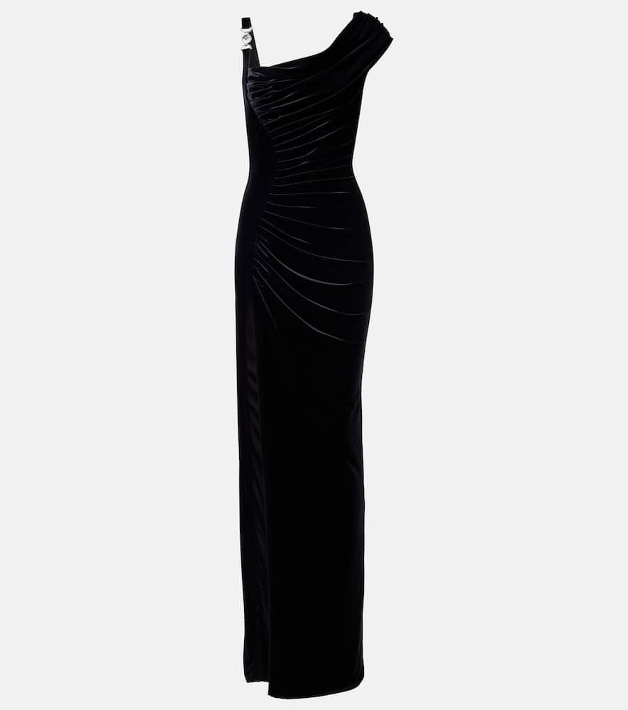 versace asymmetric gathered velvet gown