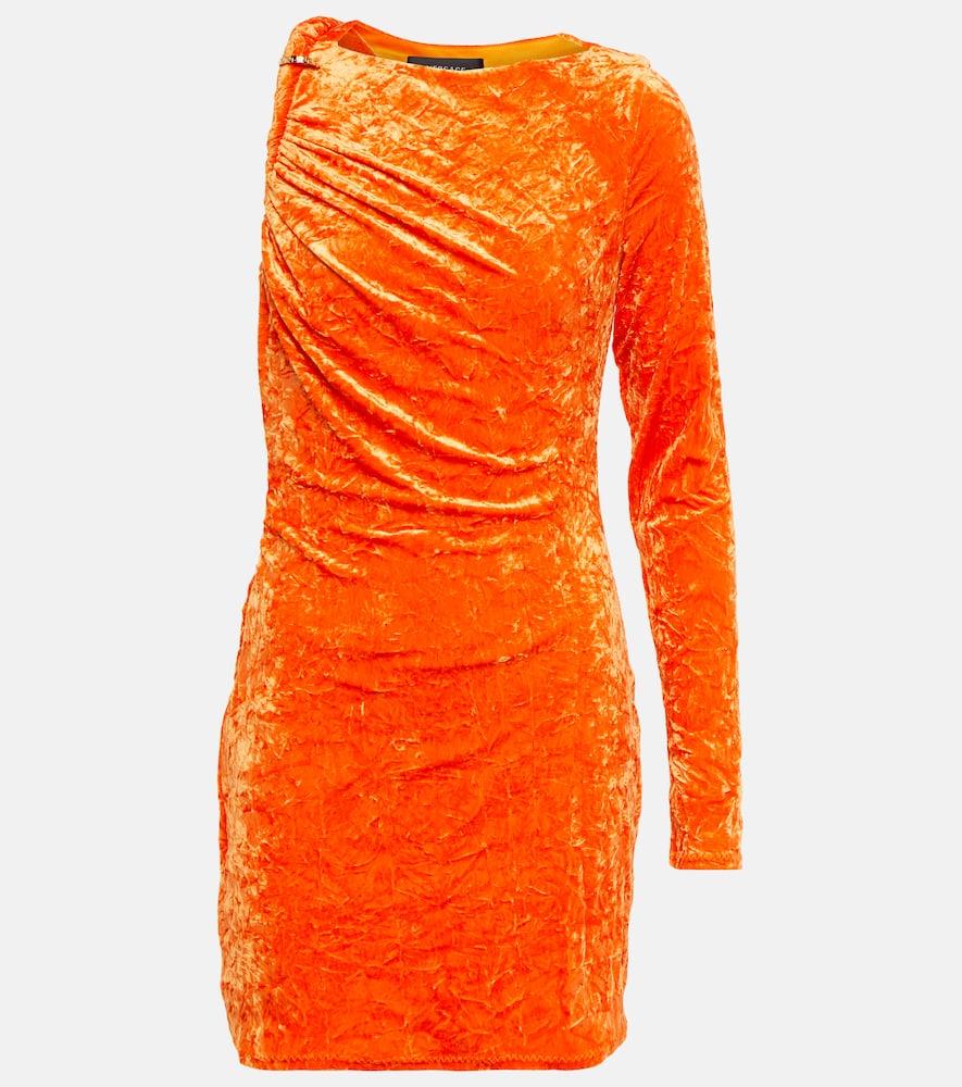versace asymmetric velvet minidress