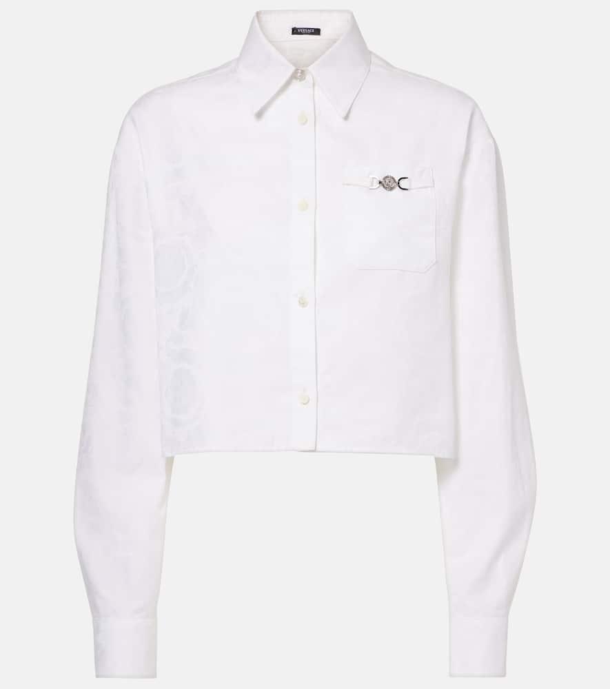 versace barocco jacquard cropped cotton shirt
