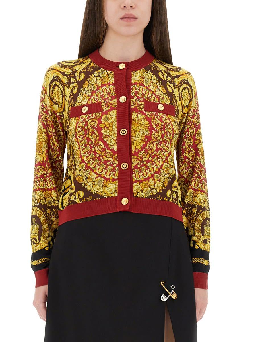 versace baroque silk knit cardigan