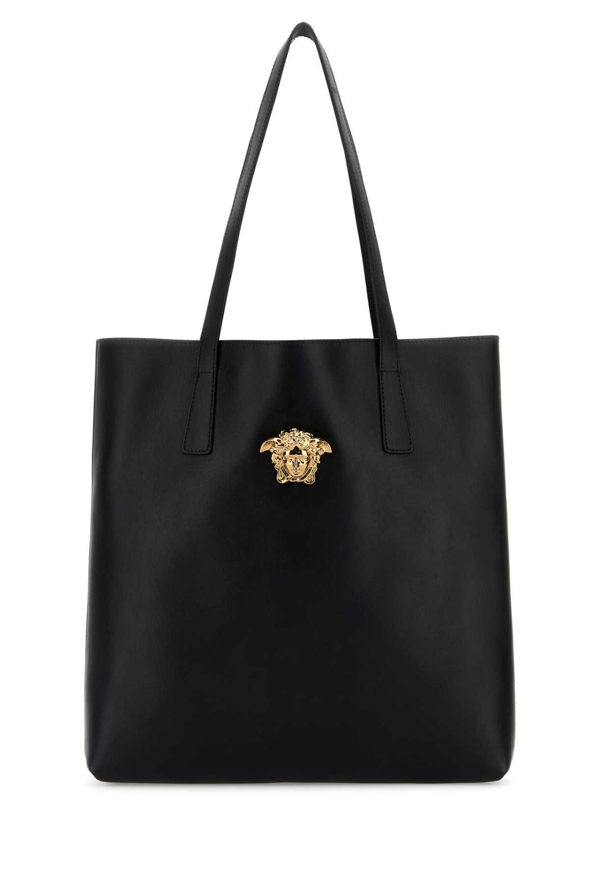 versace black leather shopping bag