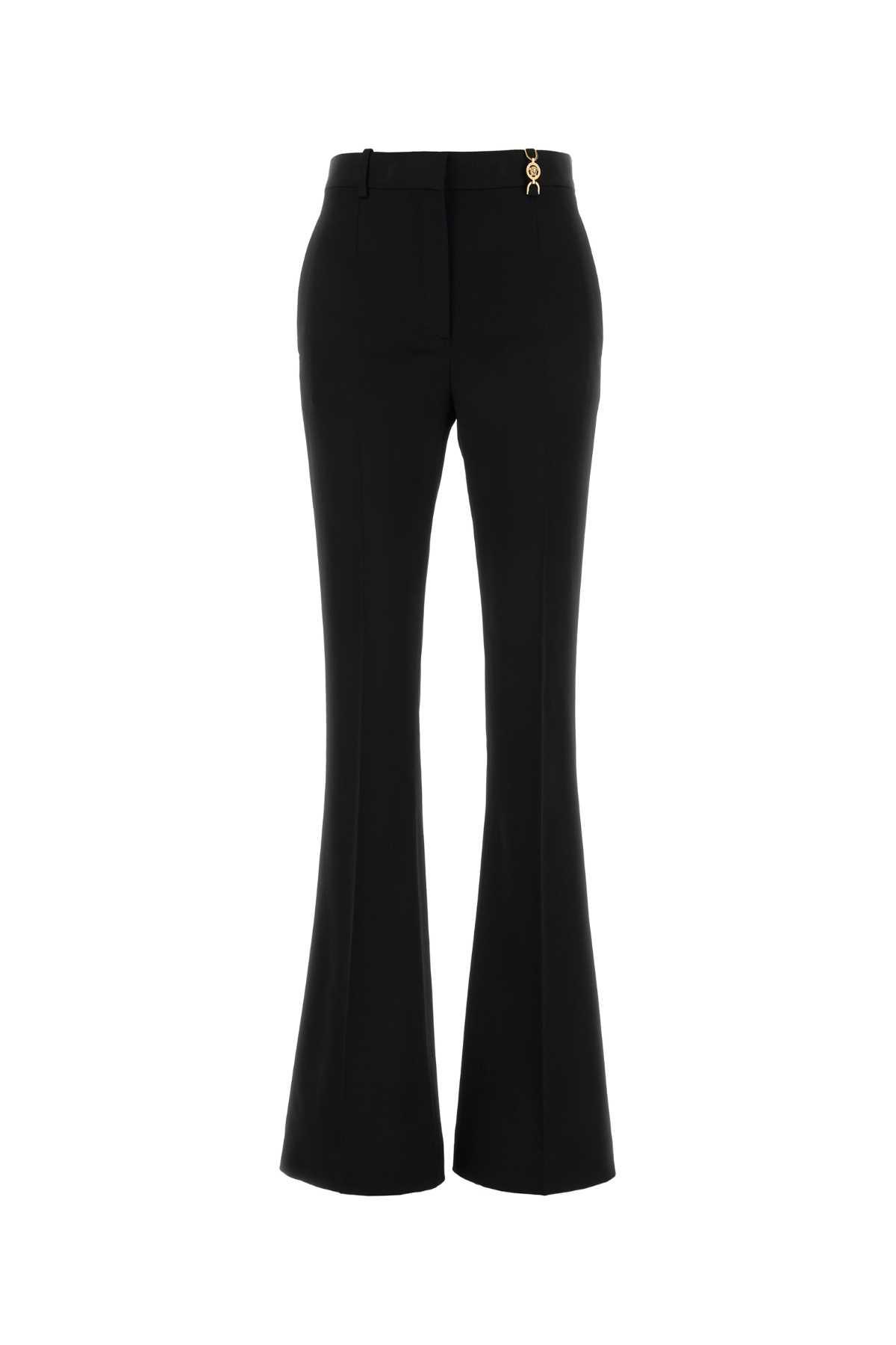 versace black stretch wool flared pant
