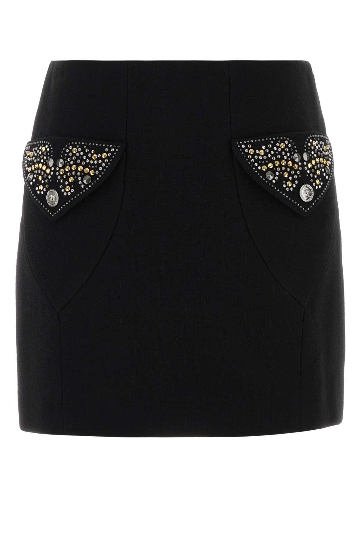 versace black wool mini skirt