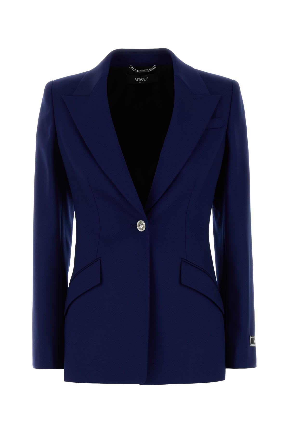 versace blue stretch wool blazer