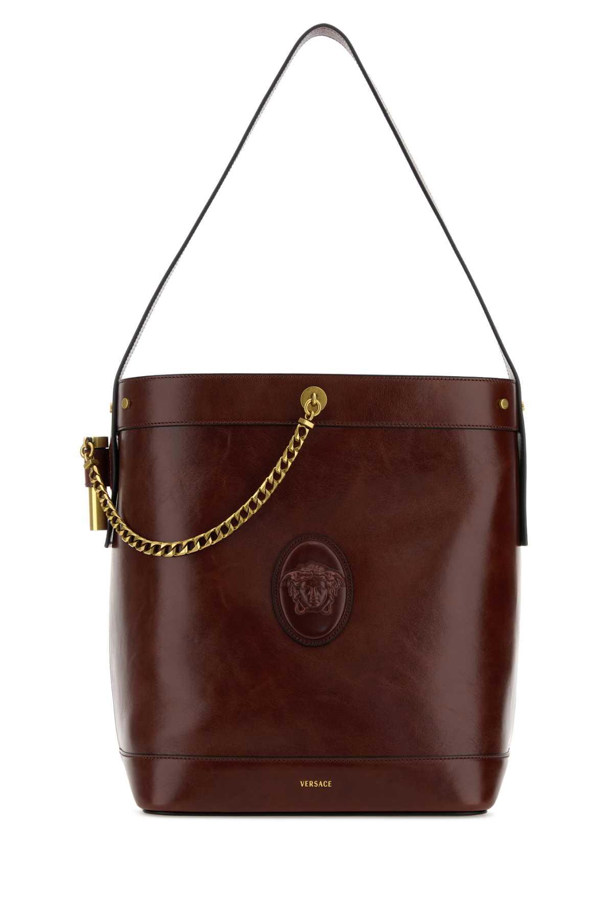versace burgundy leather bucket bag