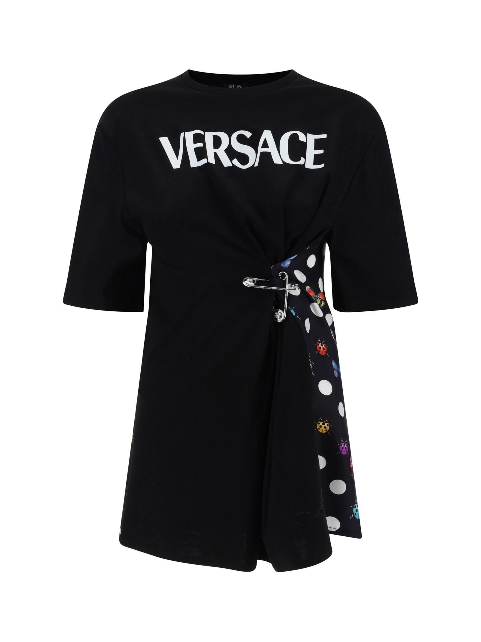 versace butterflies print and safety pin logo t-shirt