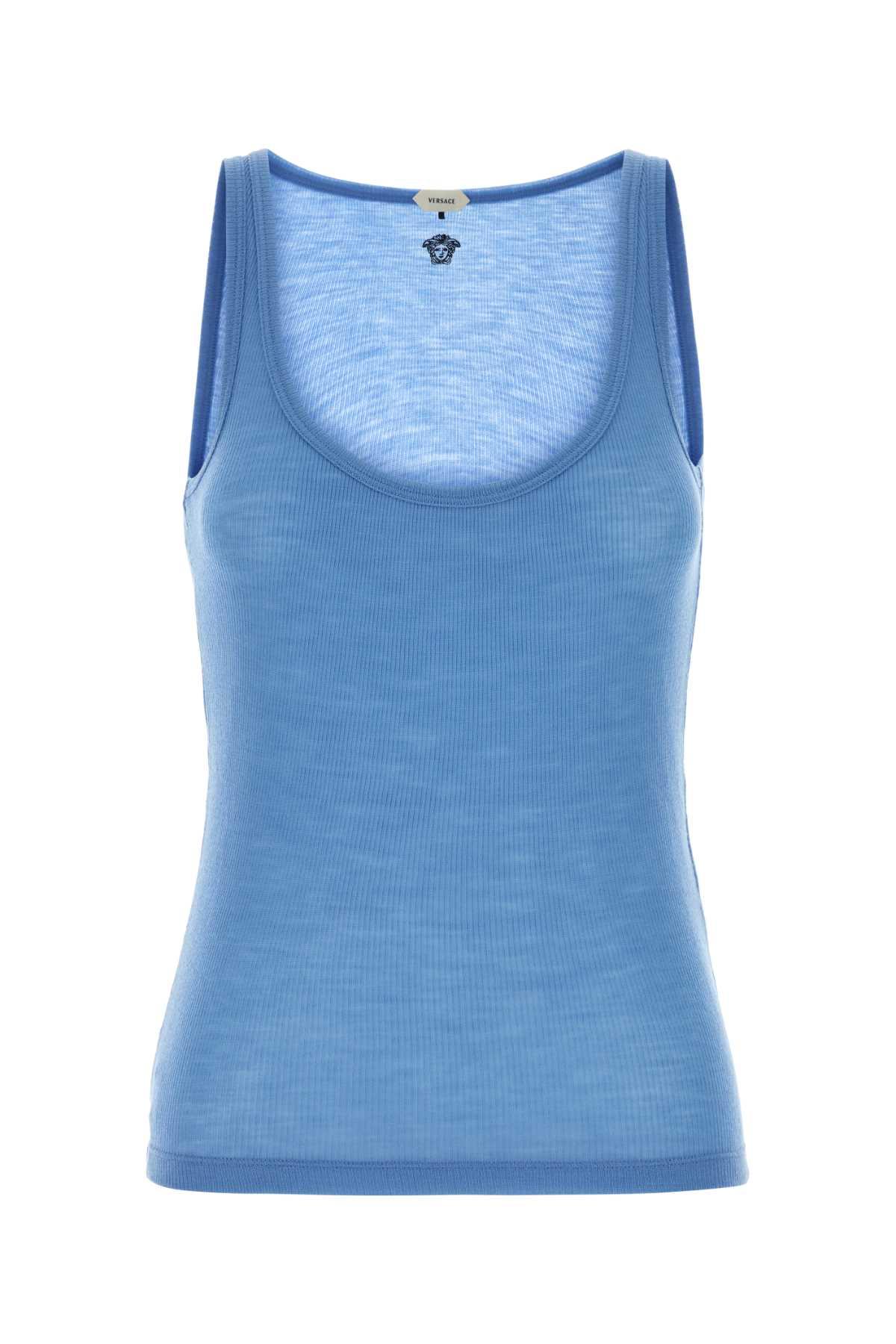 versace cerulean blue wool tank top