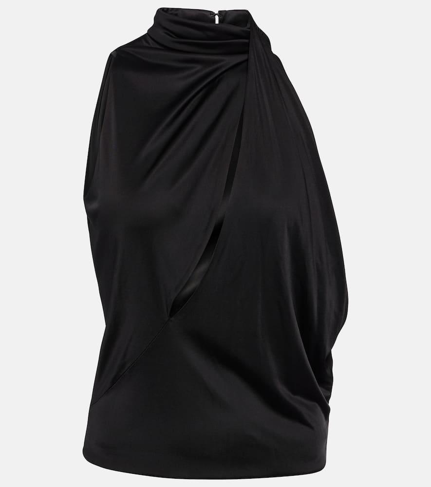 versace cutout turtleneck satin top