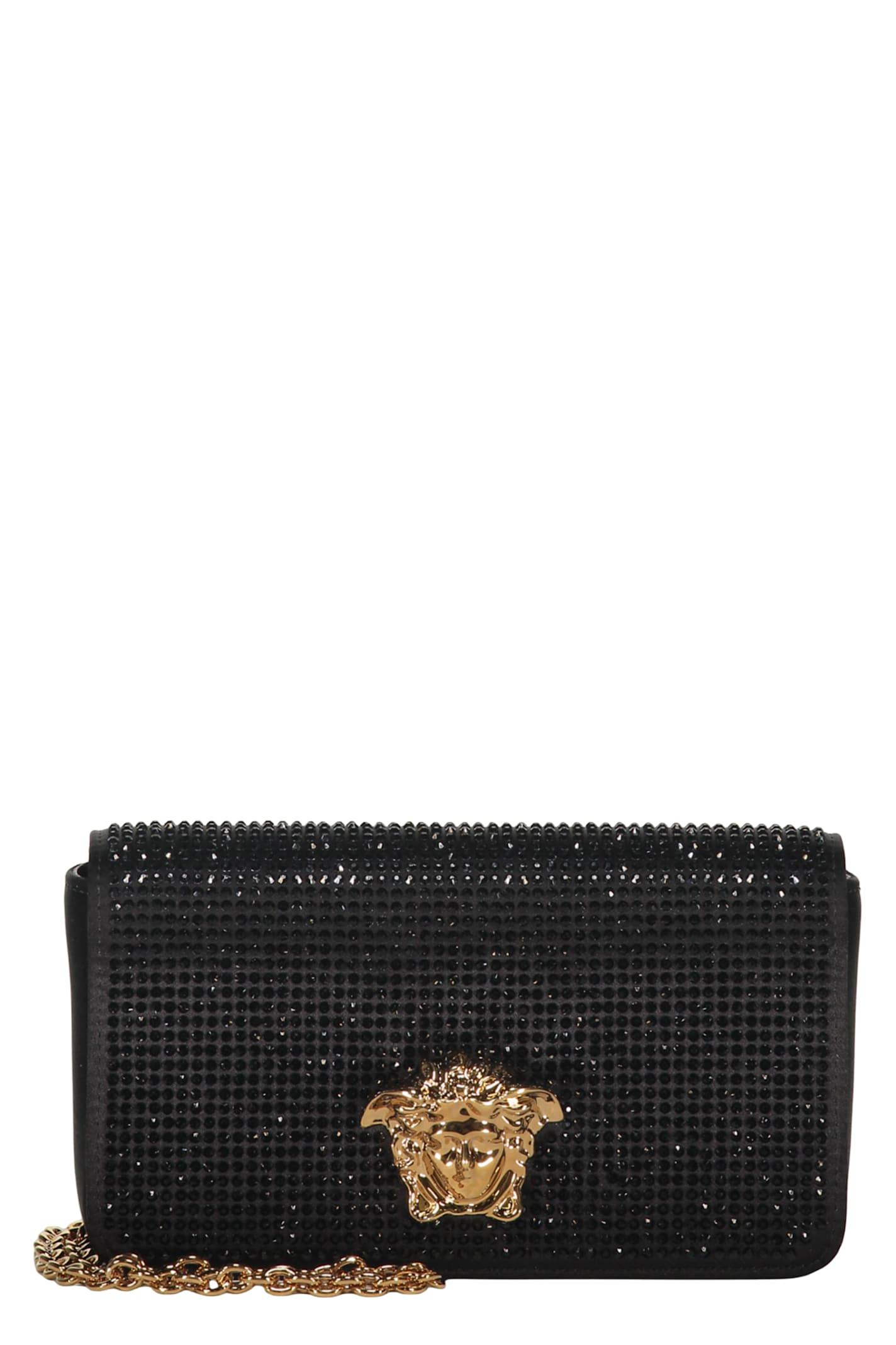 versace elegant black clutch with golden closure