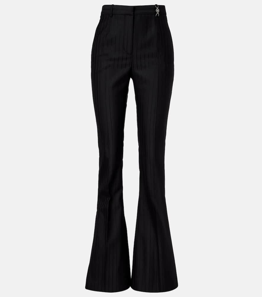 versace embellished pinestripe wool flared pants