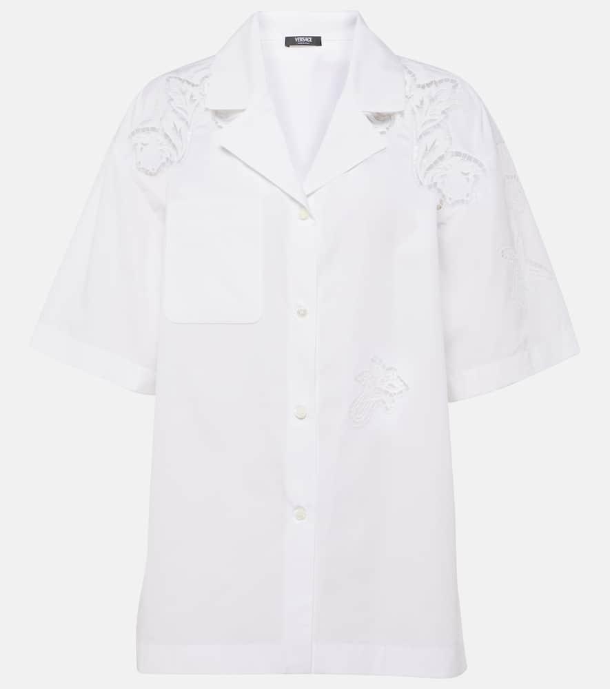 versace embroidered cotton poplin bowling shirt