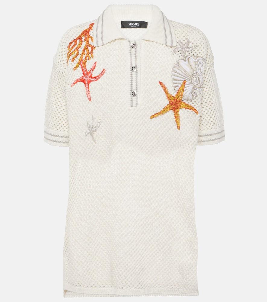 versace embroidered crochet cotton polo shirt