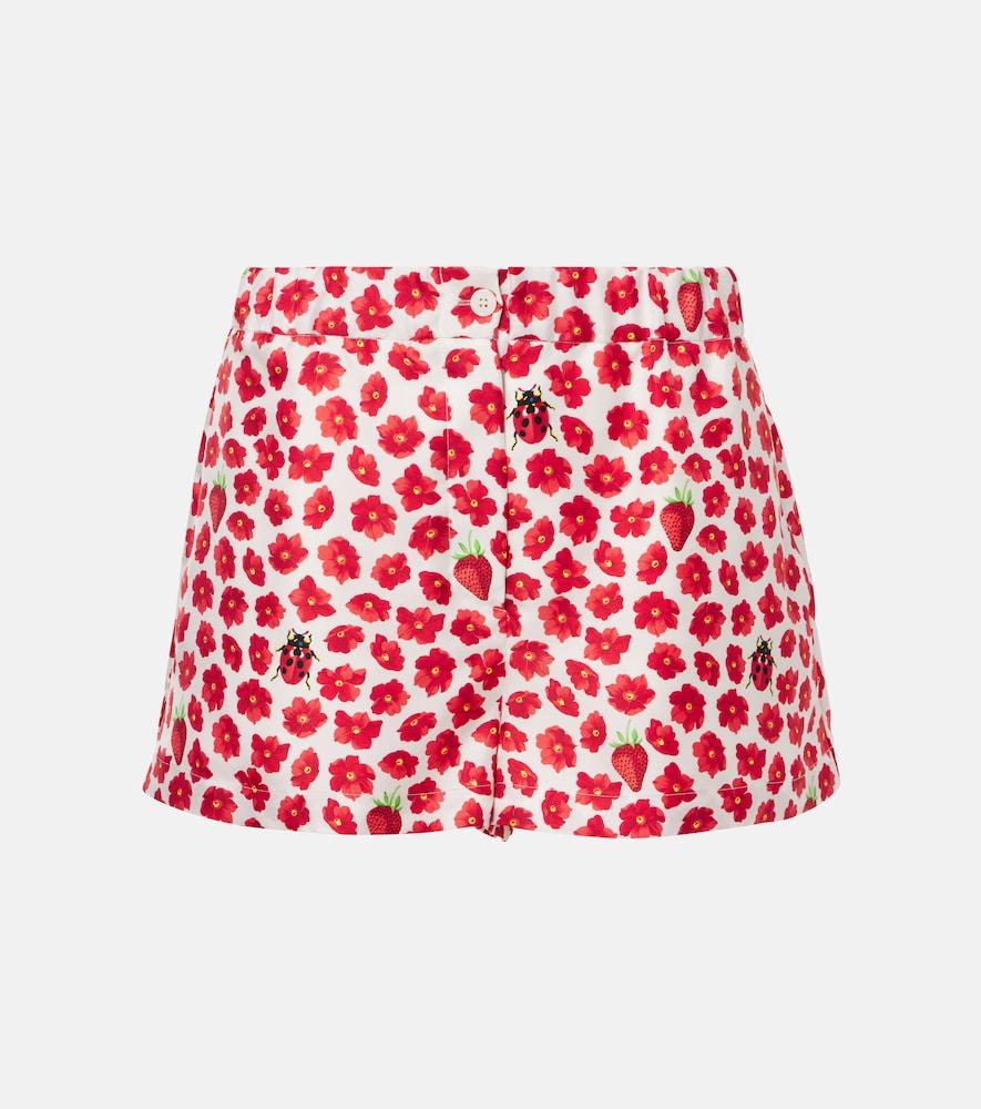 versace floral printed silk twill shorts